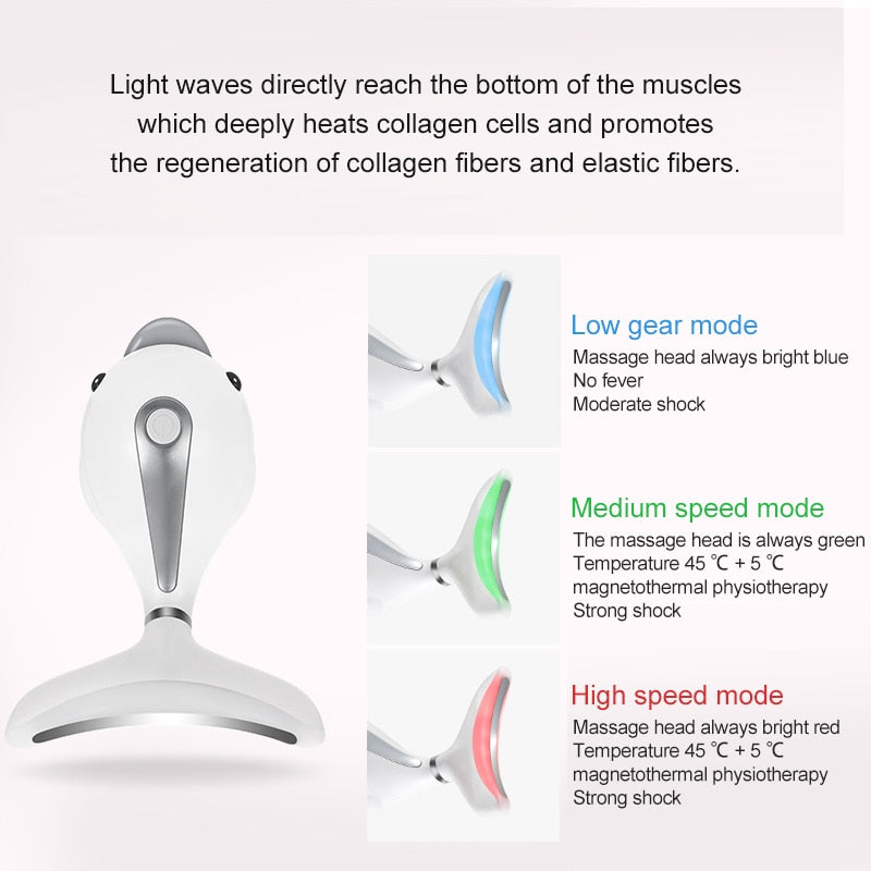 AmazeFan 3 Colors Led Facial Neck Massager PhotonTherapy Heating Face Neck Wrinkle Removal Machine Reduce Double Chin Skin Lift
