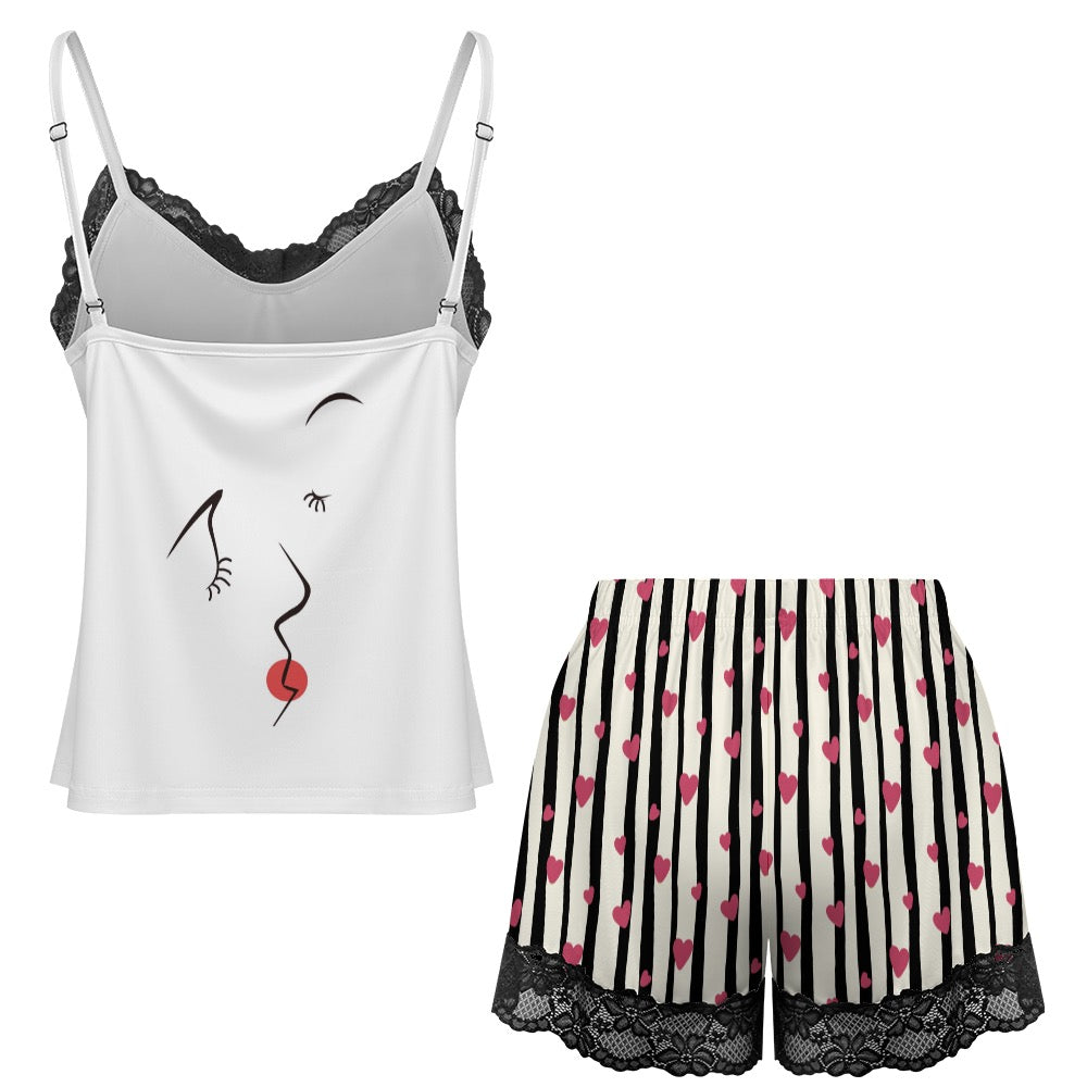 Lace-trimmed camisole and shorts pajama set