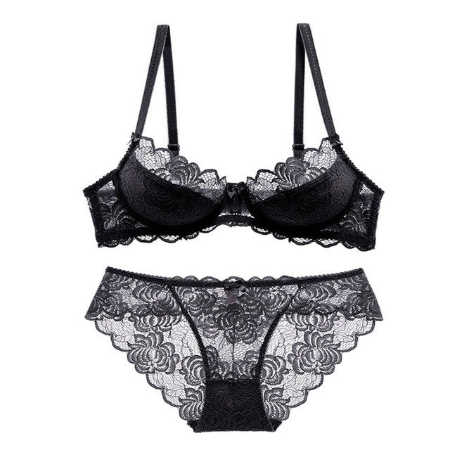 Sexy Bra Ultrathin Underwear Set Plus Size C D Cup Women Transparent Bra Sets Lace Embroidery Lingerie Gray Brassiere