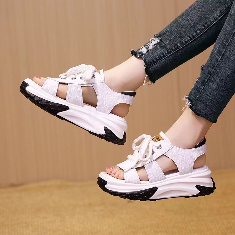 Thick-soled Casual Sandals Summer New Peep Toe Non-slip Lace-up Versatile Sneakers