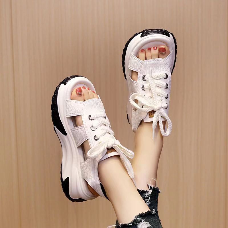 Thick-soled Casual Sandals Summer New Peep Toe Non-slip Lace-up Versatile Sneakers