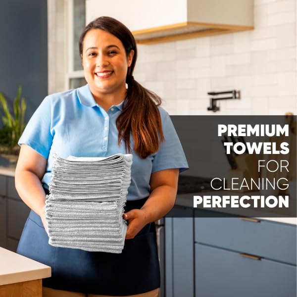 Microfiber Wholesale 12" x 12" MW Pro Multi-Surface Cleaning Cloths | Gray - 12 Pack | Premium Towels for Cleaning Glass, Kitchens, Bathrooms, Automotive, Supplies & Products