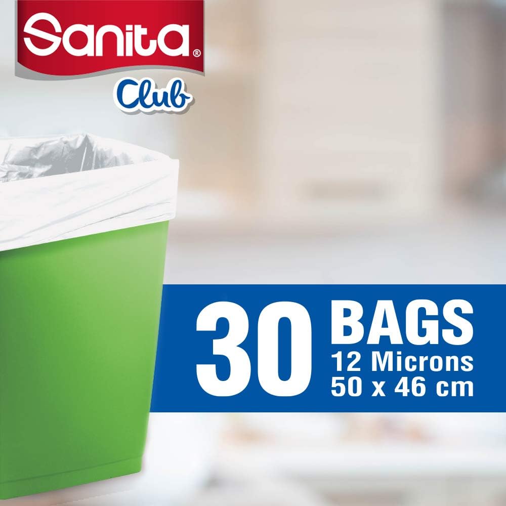 SANITA CLUB TRASH BAGS BIODEGRDABLE 5 GALLONS, 30 BAGS - White