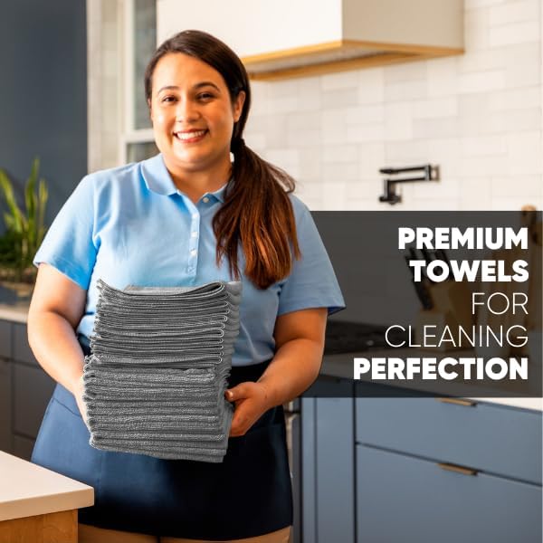 Microfiber Wholesale 12" x 12" MW Pro Multi-Surface Cleaning Cloths | Gray - 12 Pack | Premium Towels for Cleaning Glass, Kitchens, Bathrooms, Automotive, Supplies & Products