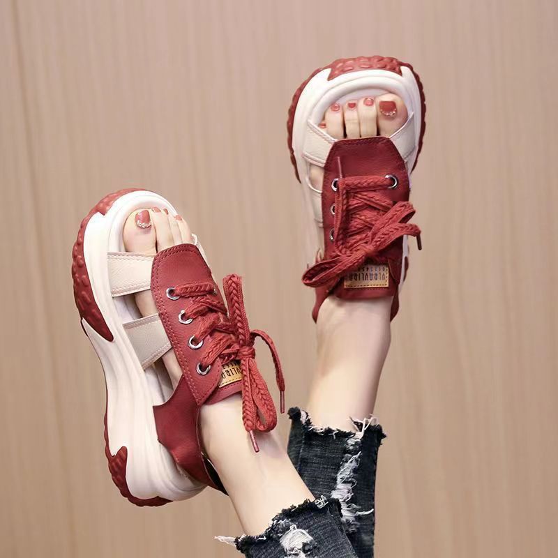 Thick-soled Casual Sandals Summer New Peep Toe Non-slip Lace-up Versatile Sneakers