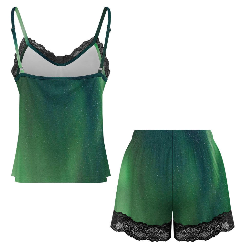 Lace-trimmed camisole and shorts pajama set