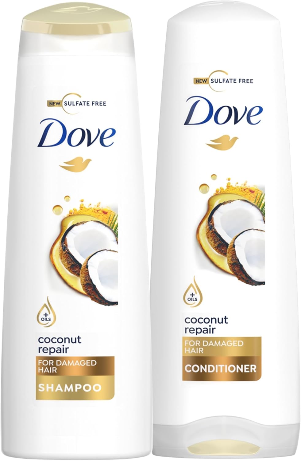 DOVE Shampoo, repairs signs of damaged hair, Coconut Repair, no dyes, parabens or sulfates, 400ml + Conditioner, 320ml