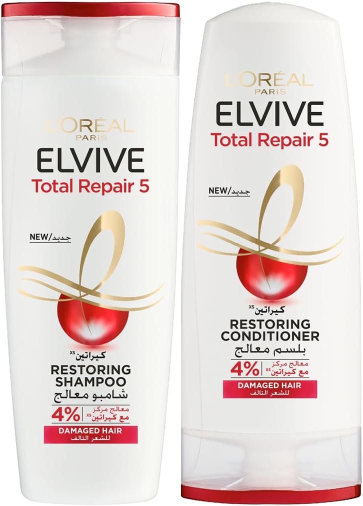 L’Oréal Paris Elvive Total Repair 5 Repairing Shampoo 400ml + Conditioner 400ml For Damaged Hair & Split Ends