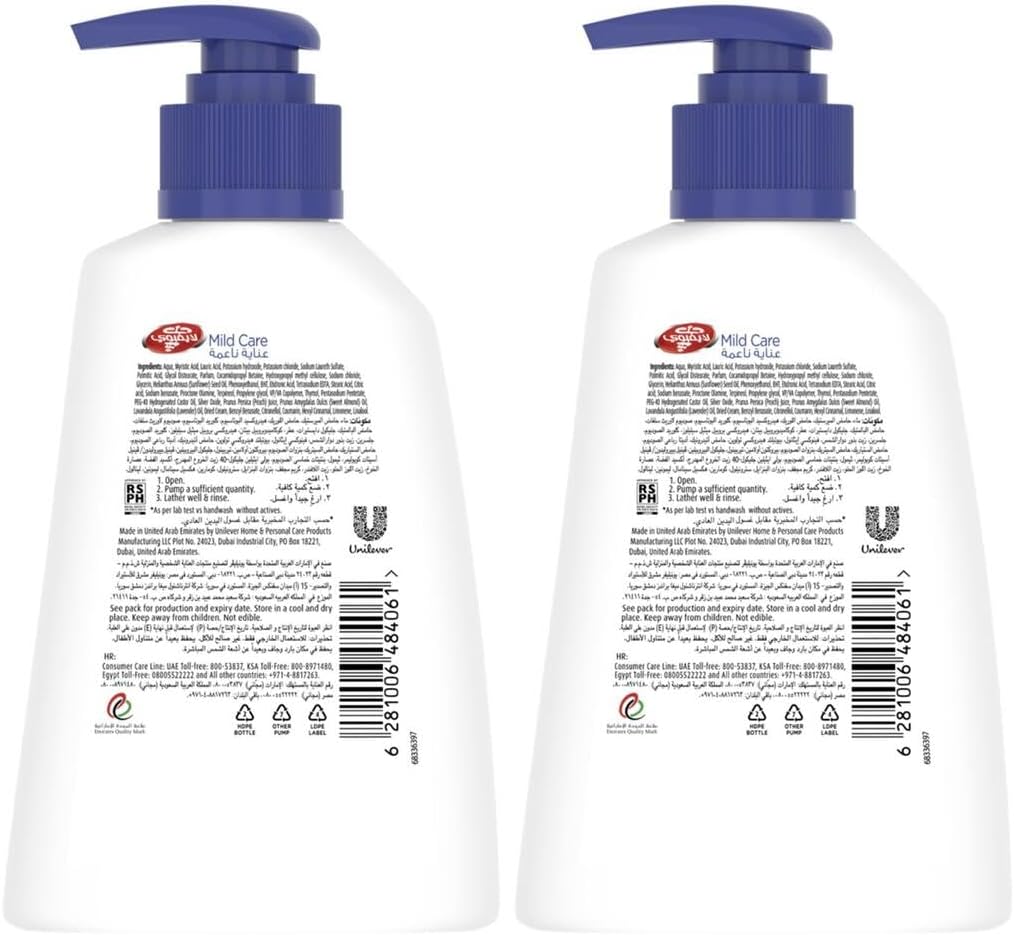 Lifebuoy Mild Care Antibacterial Hand Wash, 2 x 180 ml