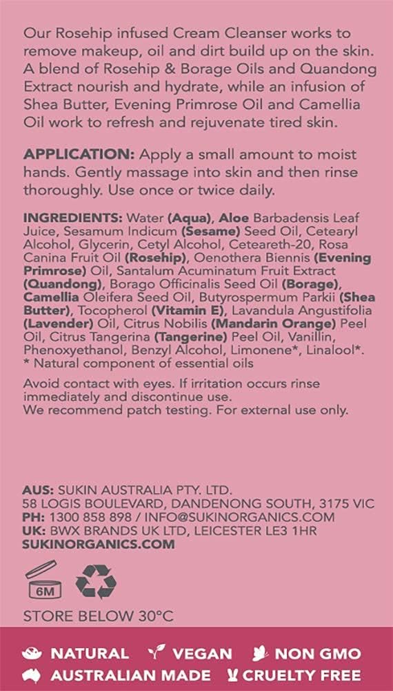 Sukin Rosehip Nourishing Cream Cleanser, 125 ML