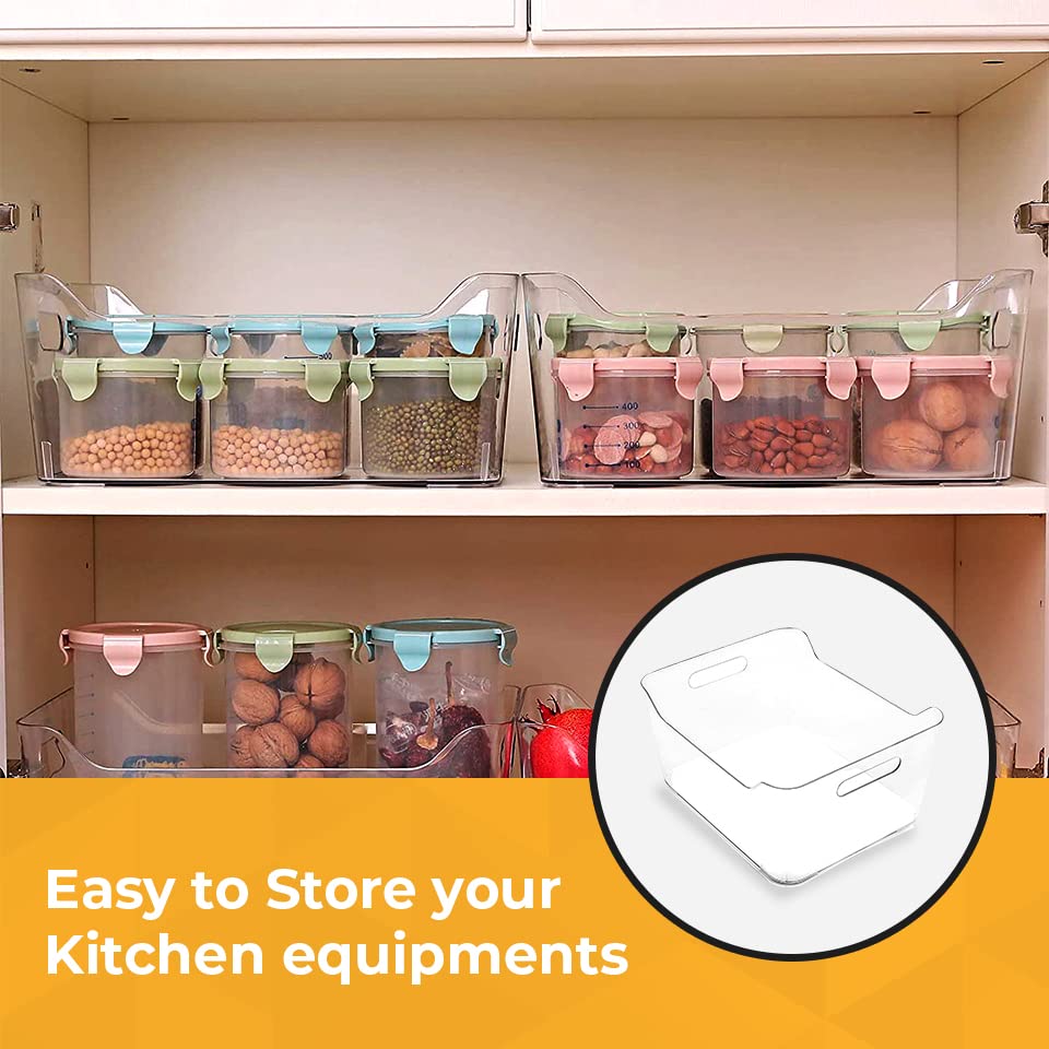 Genr 4pcs Refrigerator Organizer Bins (Large) - Food Storage Clear Bins With Handles - Clear Fridge Storage Bins For Fruit And Vegetable Storage, Freezer, Cabinet Kitchen Organizer تخزين منظم