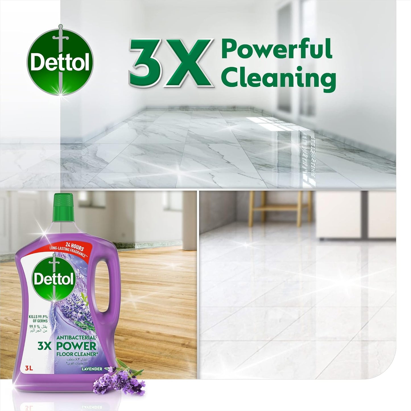 Dettol Antibacterial Power Floor Cleaner, Lavender Scent, 3L