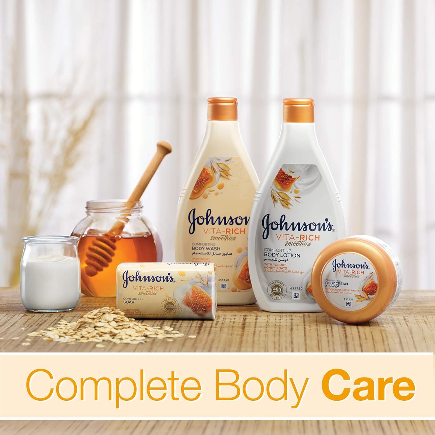 Johnson's Body Lotion - Vita-Rich Smoothies, Comforting Yogurt, Honey & Oats Formula, 400ml, 1+1 FREE, Hydrating and Nourishing for Soft, Smooth Skin