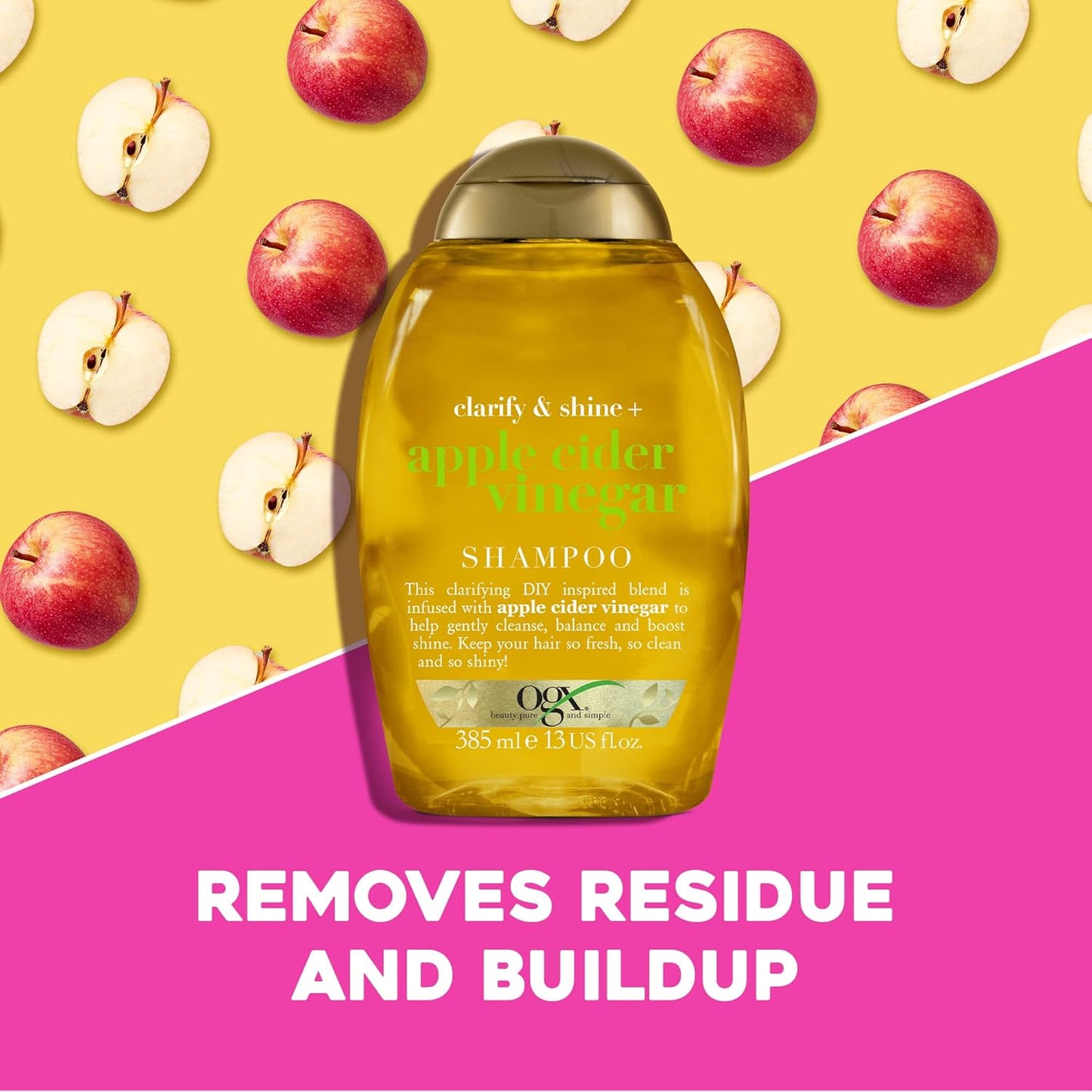 OGX Clarify & Shine+ Apple Cider Vinegar Shampoo with Anti-Dandruff Formula (1x 385ml),
