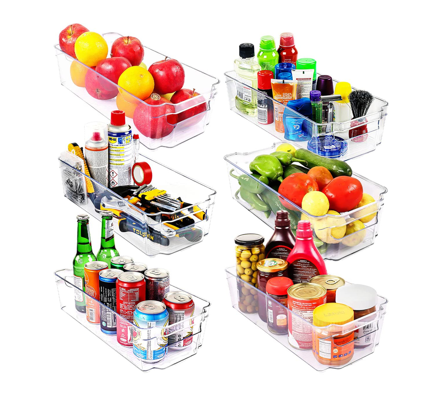 Genr 4pcs Refrigerator Organizer Bins (Large) - Food Storage Clear Bins With Handles - Clear Fridge Storage Bins For Fruit And Vegetable Storage, Freezer, Cabinet Kitchen Organizer تخزين منظم