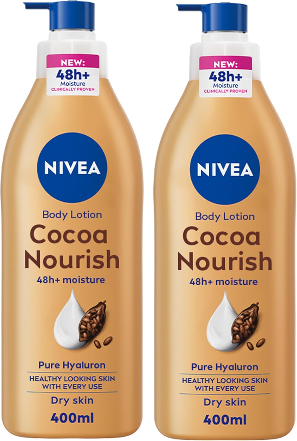 NIVEA Body Lotion for Dry Skin, Cocoa Butter, 5in1 Complete Care, 48H Deep Moisture, 2x400ml, Pack of 2