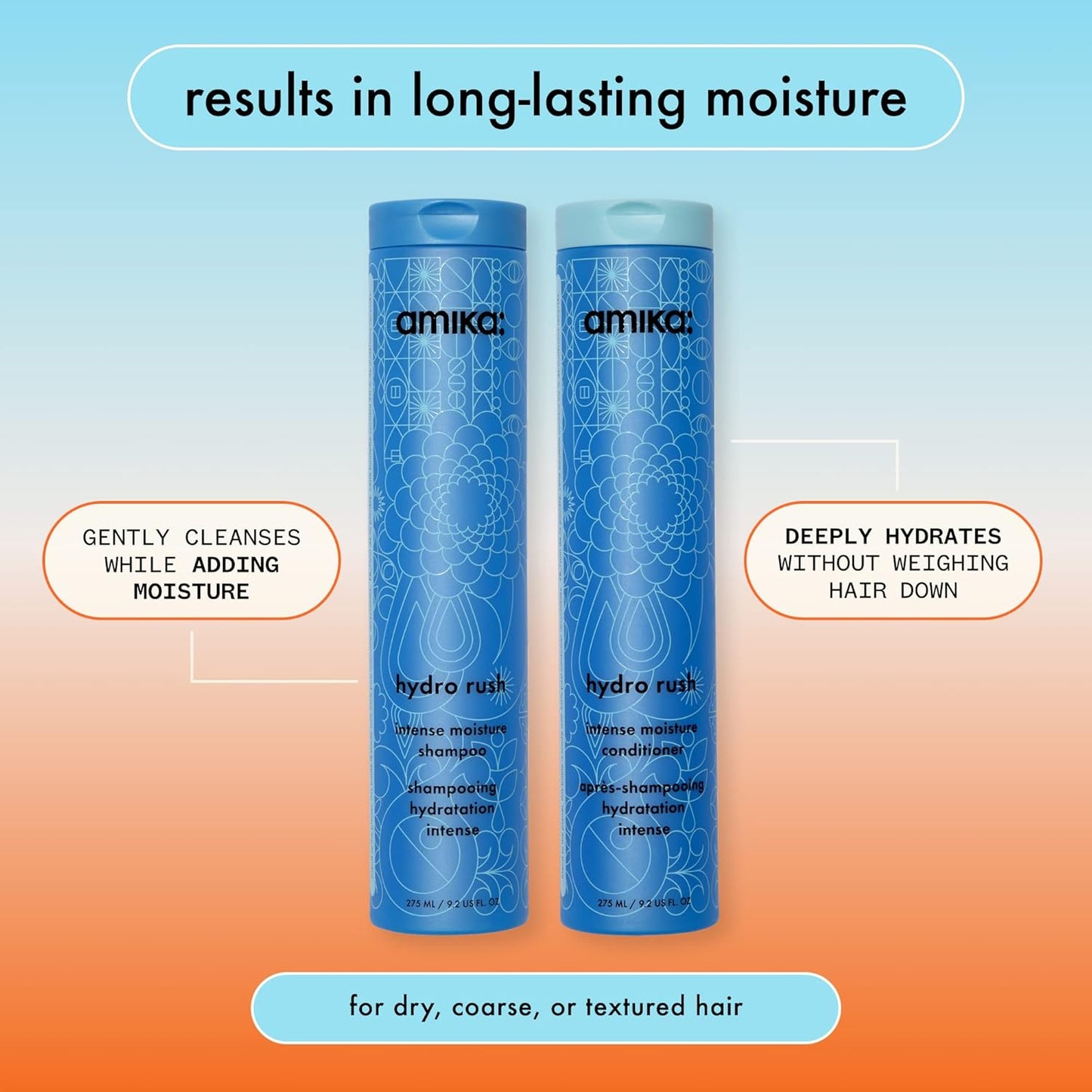 amika hydro rush intense moisture shampoo with hyaluronic acid, 275ml