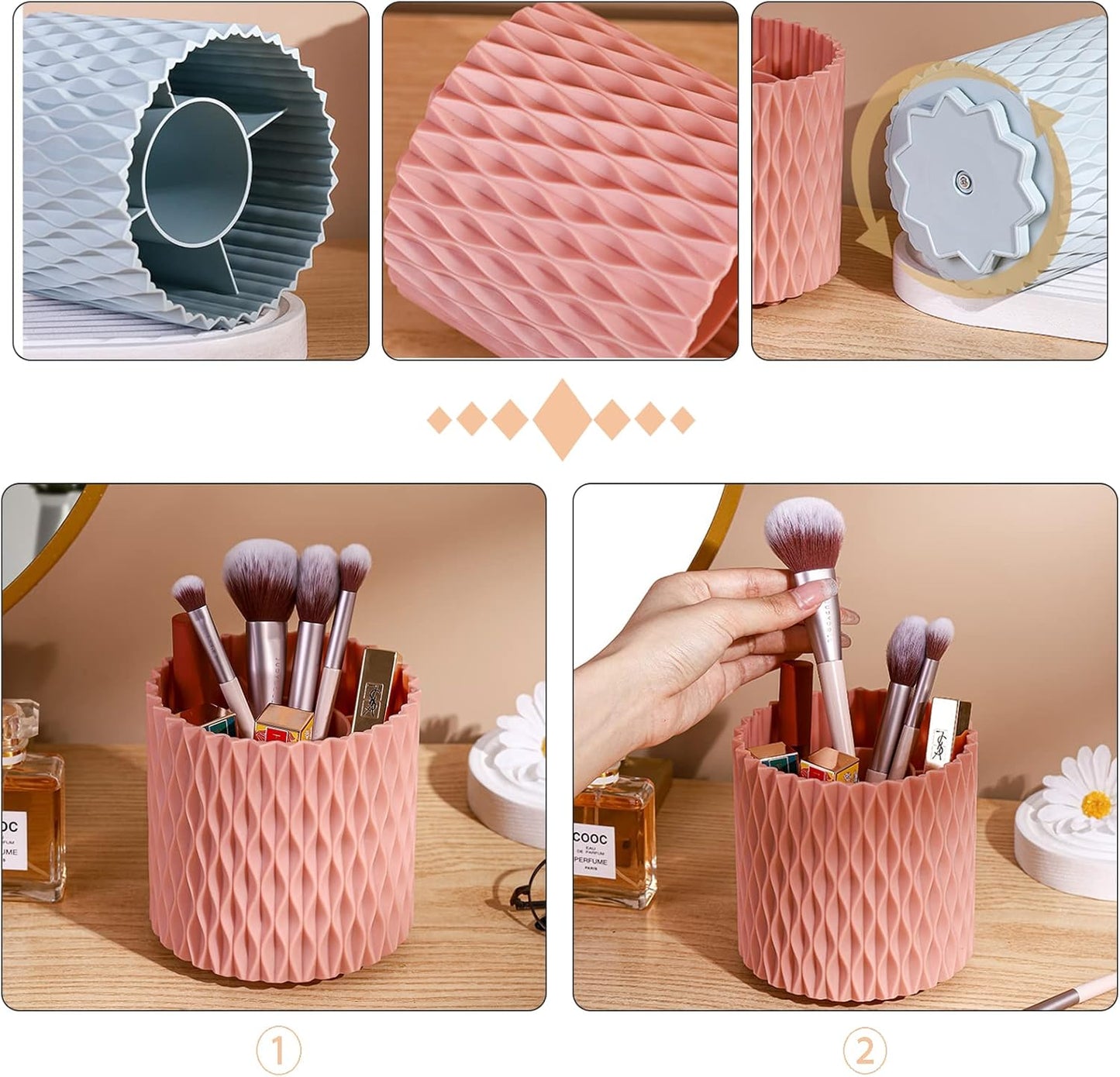 Rotatable Makeup Brush Organiser Cup Makeup Container Storage White