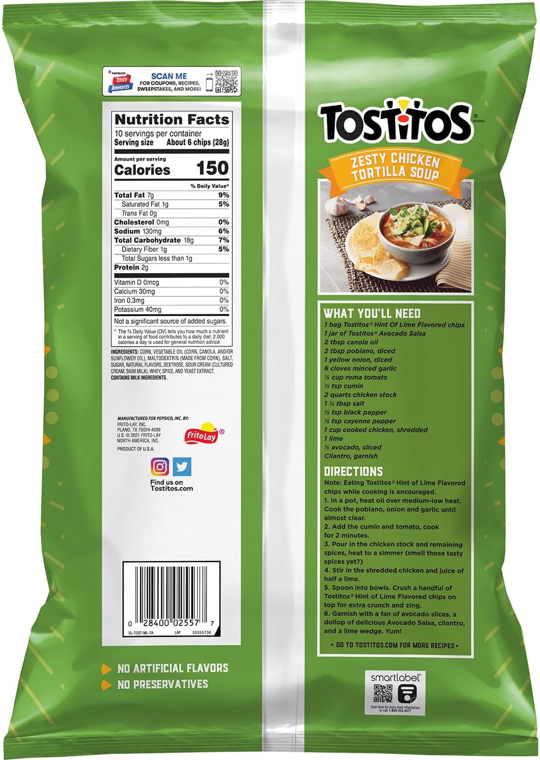 Tostitos Hint of Lime Flavored Triangles Tortilla Chips 10 OZ (283.5g) - Export