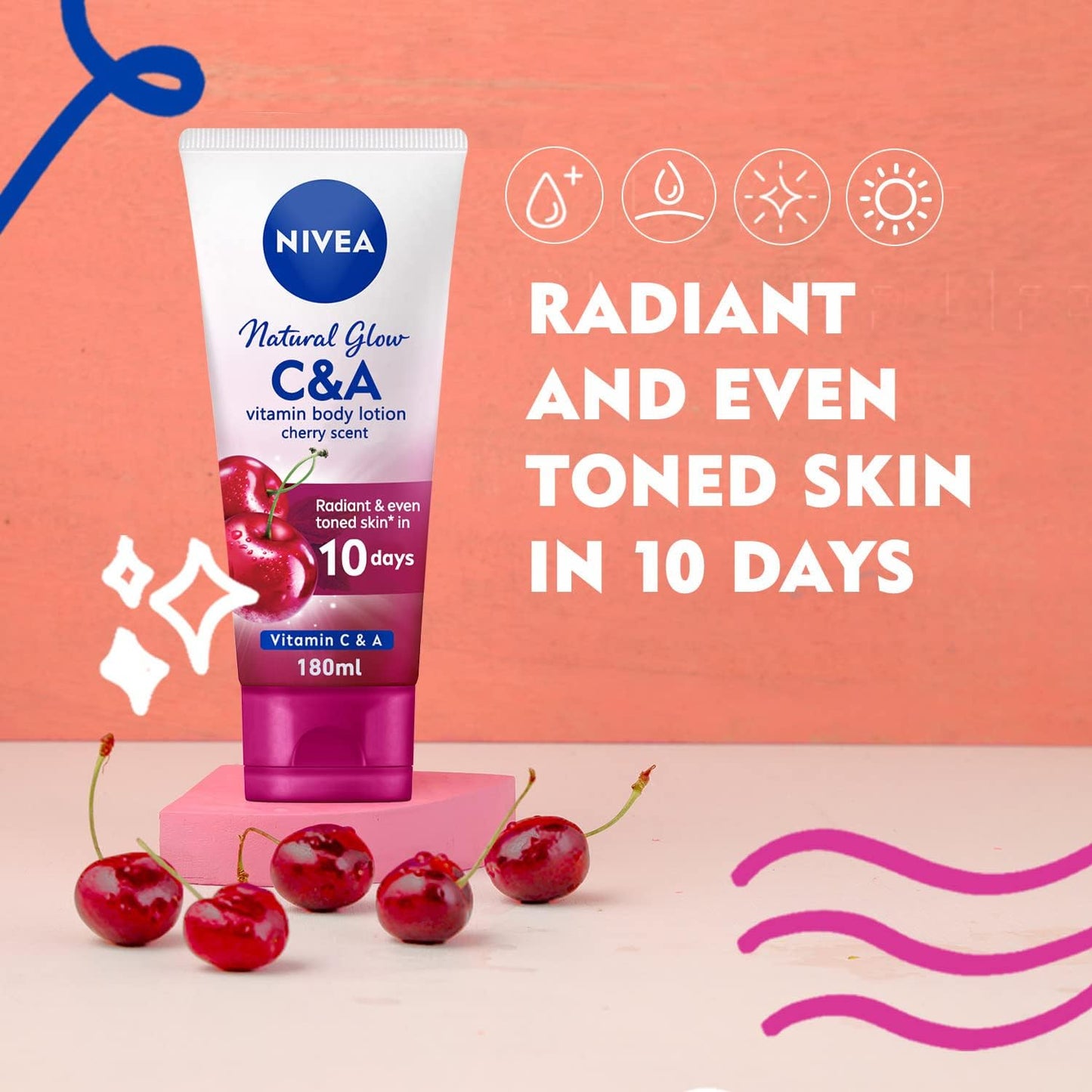 NIVEA Body Lotion Vitamin C & A, Natural Glow Cherry Scent, 180ml