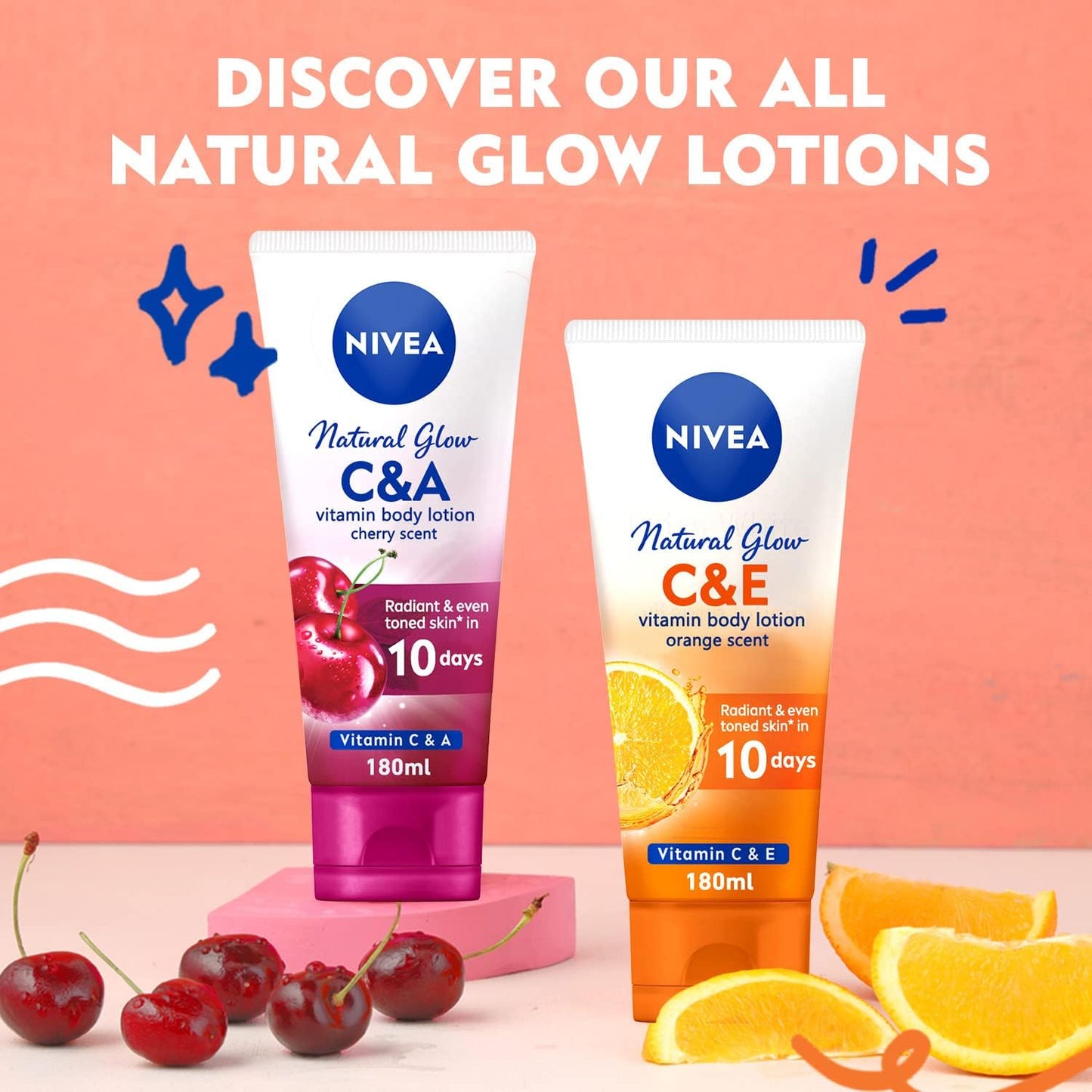 NIVEA Body Lotion Vitamin C & A, Natural Glow Cherry Scent, 180ml