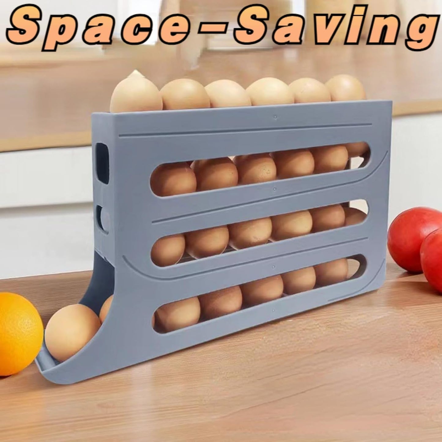 NIOIPXA Space-Saving 4-Tier Egg Holder for Fridge - Auto Rolling Egg Dispenser and Organizer for Refrigerator,Storage 30 Egg (1-Pack,Clear)