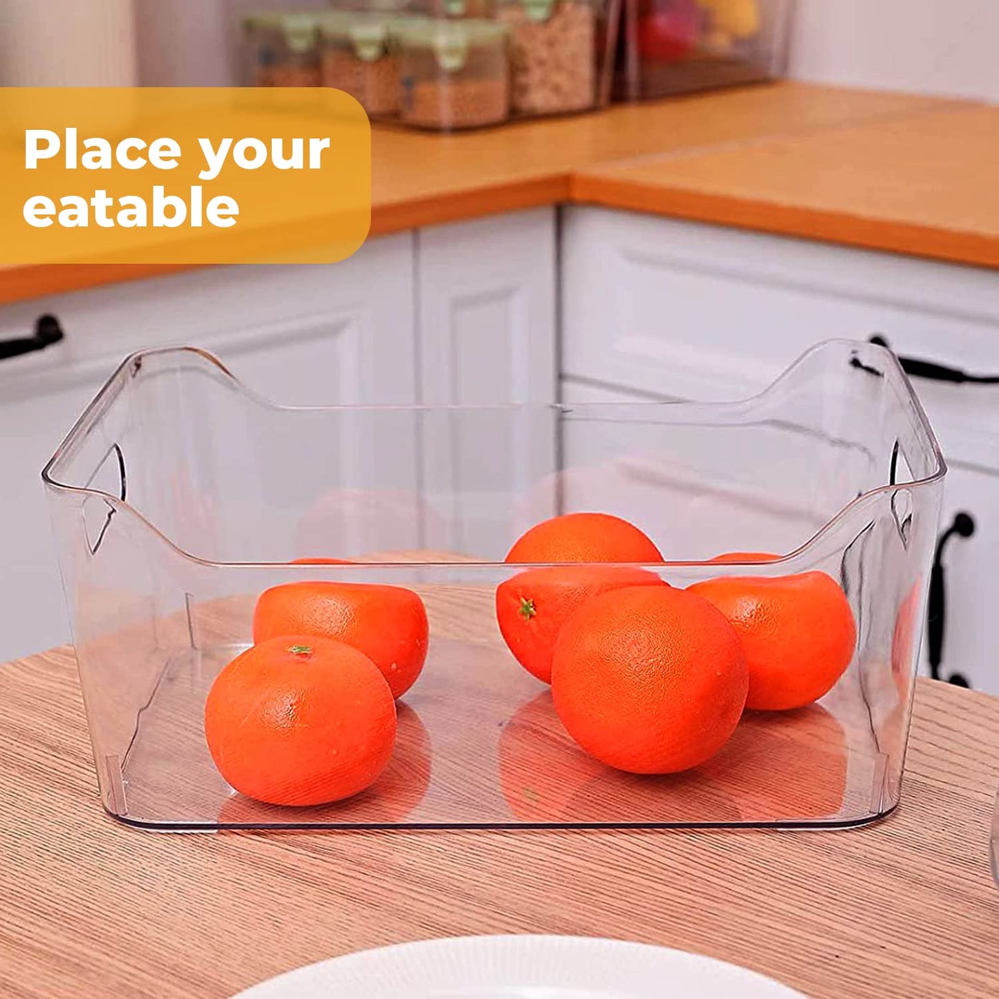 Genr 4pcs Refrigerator Organizer Bins (Large) - Food Storage Clear Bins With Handles - Clear Fridge Storage Bins For Fruit And Vegetable Storage, Freezer, Cabinet Kitchen Organizer تخزين منظم