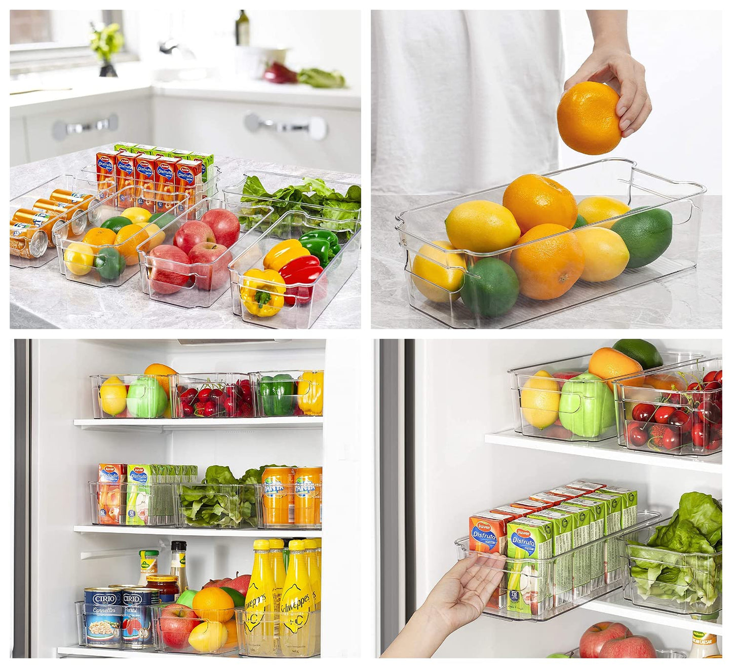 Genr 4pcs Refrigerator Organizer Bins (Large) - Food Storage Clear Bins With Handles - Clear Fridge Storage Bins For Fruit And Vegetable Storage, Freezer, Cabinet Kitchen Organizer تخزين منظم