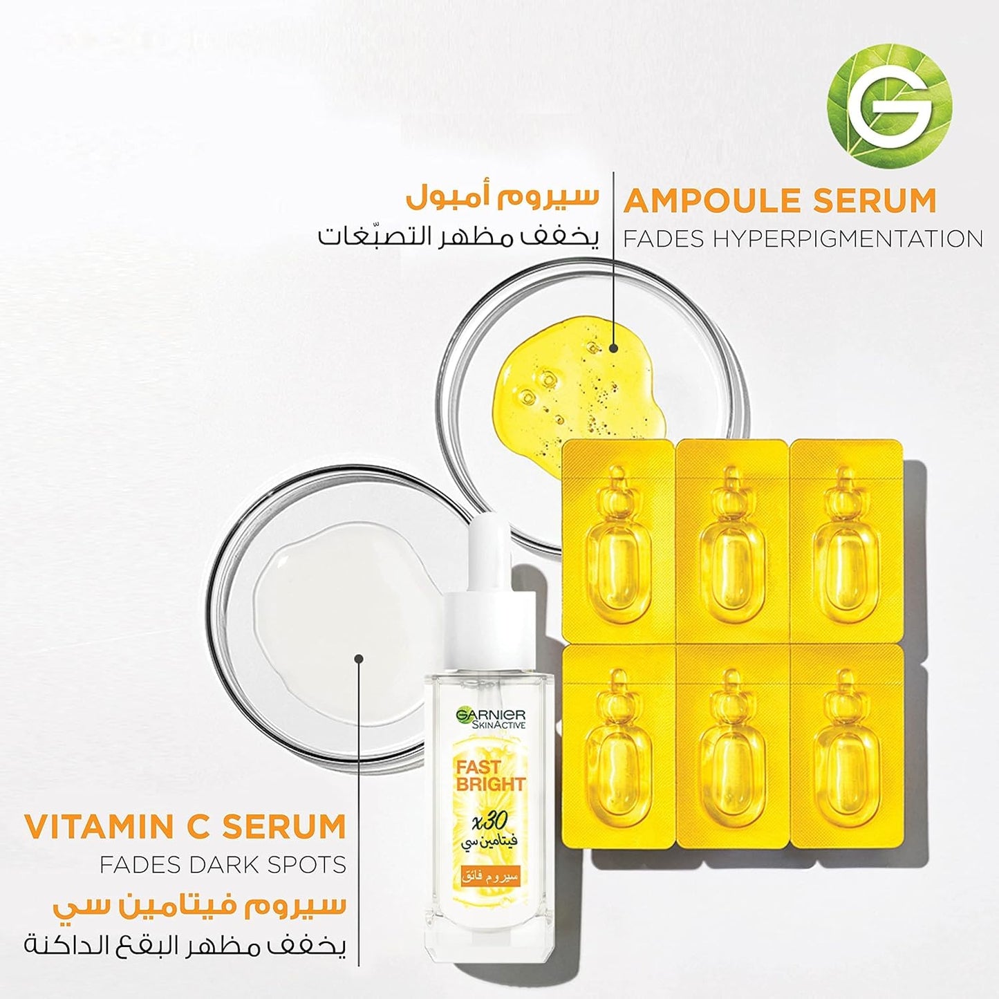 Garnier Fast Bright Vitamin C Brightening Ampoules For Dark Circles, Multipack, Hyperpigmentation Ampoules 3% Vitamin C & Niacinamide (12 X 1.5ml)