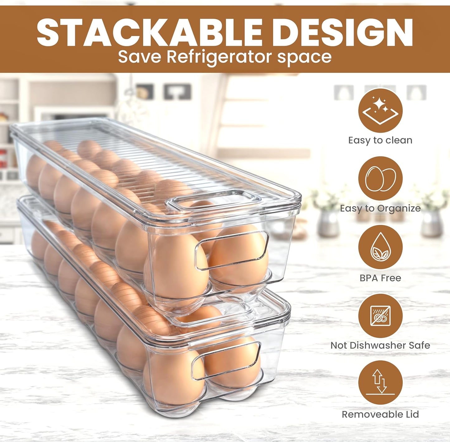 Utopia Home Egg Container For Refrigerator - 14 Egg Container With Lid & Handle, Egg Holder For Refrigerator, Egg Storage & Egg Tray (Pack of 1)