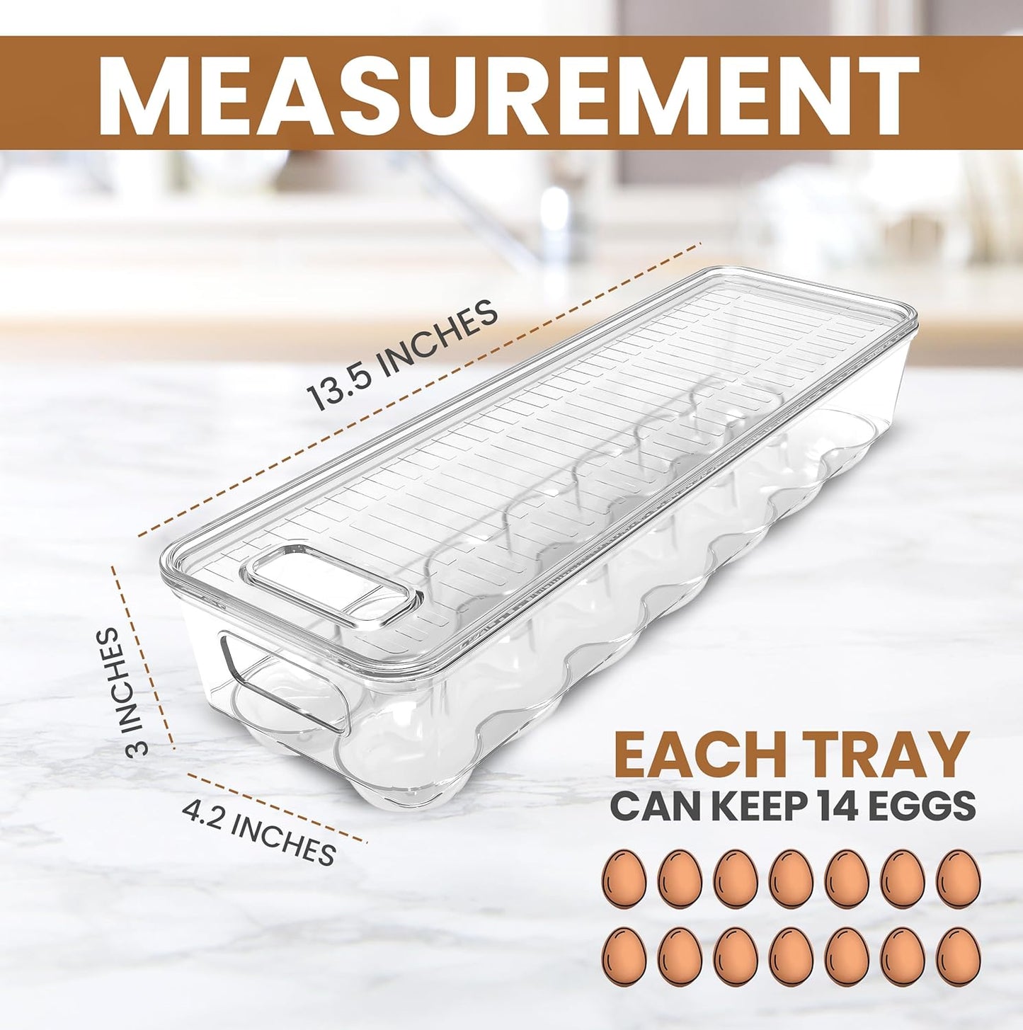 Utopia Home Egg Container For Refrigerator - 14 Egg Container With Lid & Handle, Egg Holder For Refrigerator, Egg Storage & Egg Tray (Pack of 1)
