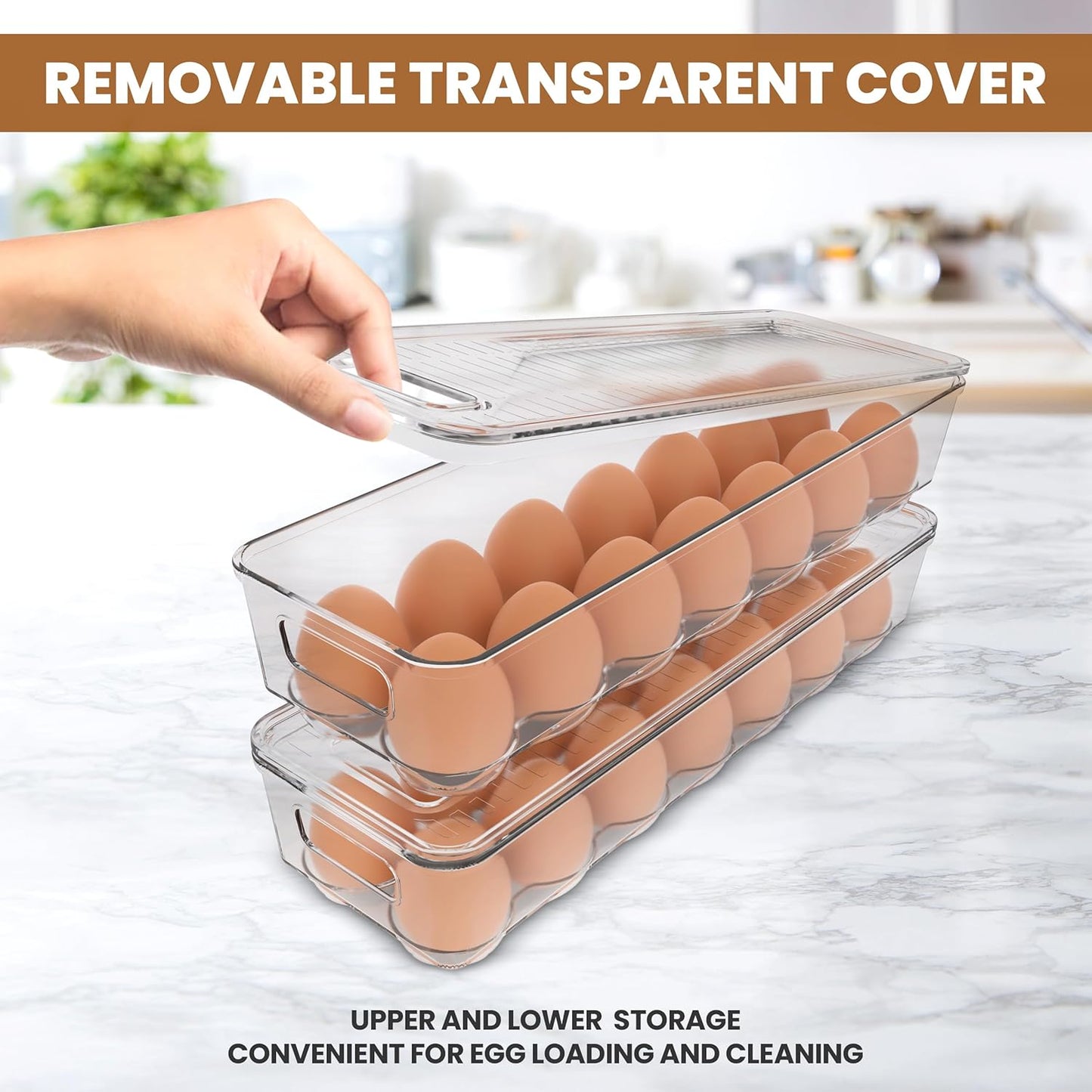 Utopia Home Egg Container For Refrigerator - 14 Egg Container With Lid & Handle, Egg Holder For Refrigerator, Egg Storage & Egg Tray (Pack of 1)