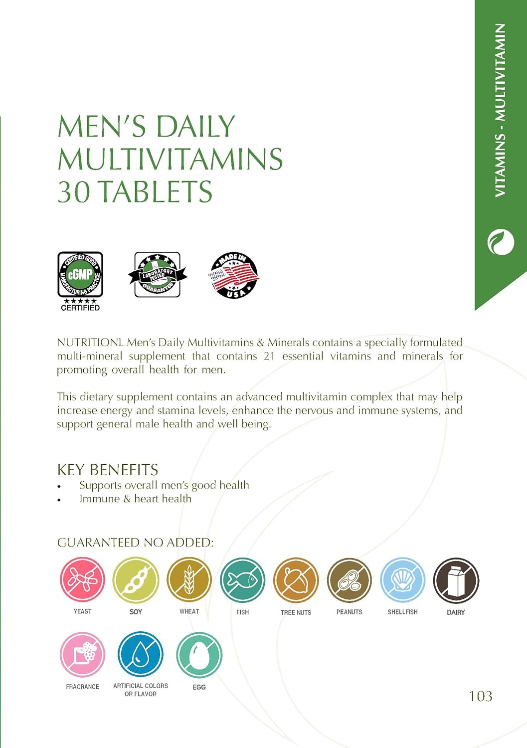 Nutritionl Men's Daily Multivitamin & Mineral 30 Tablets