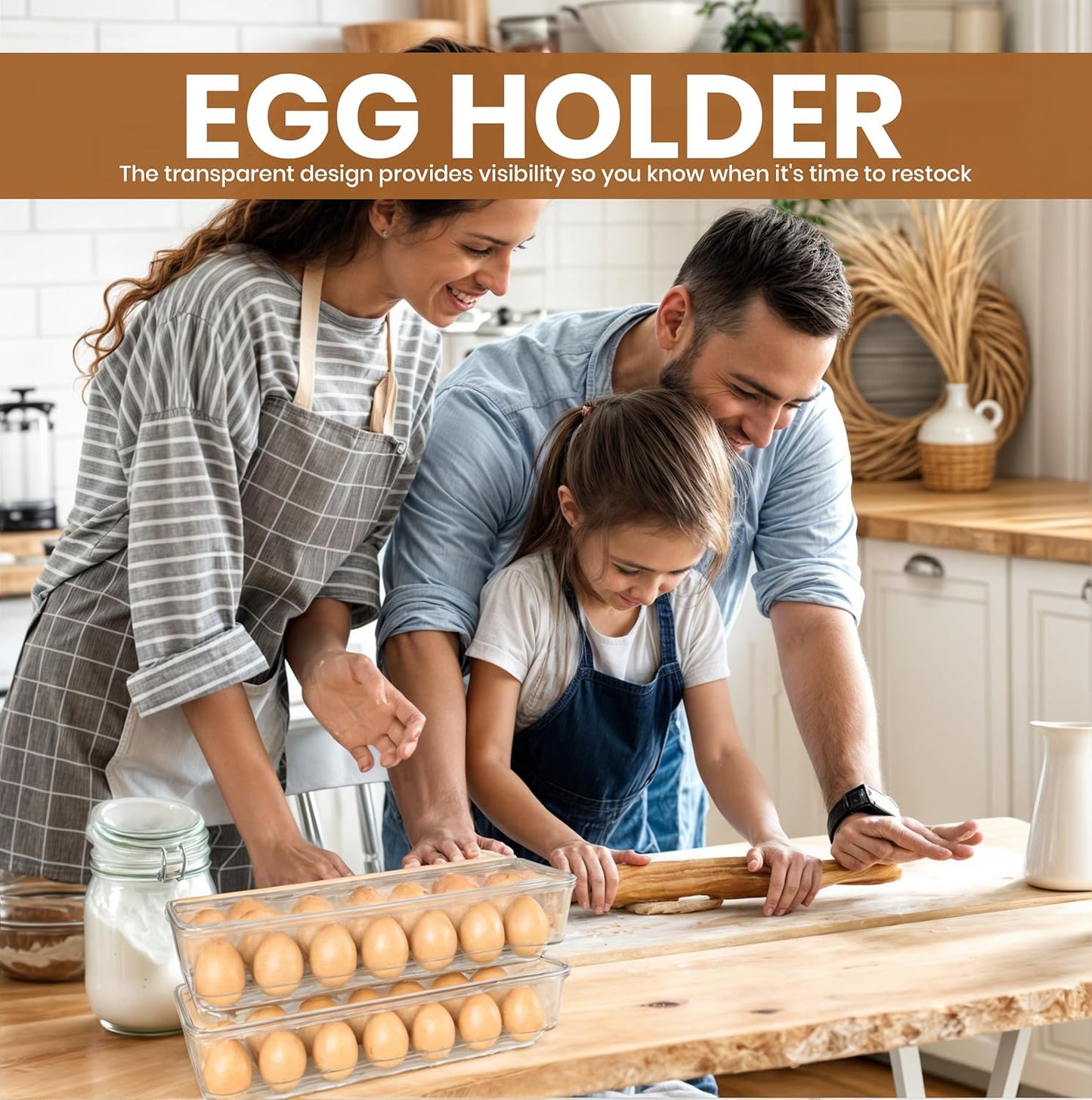 Utopia Home Egg Container For Refrigerator - 14 Egg Container With Lid & Handle, Egg Holder For Refrigerator, Egg Storage & Egg Tray (Pack of 1)