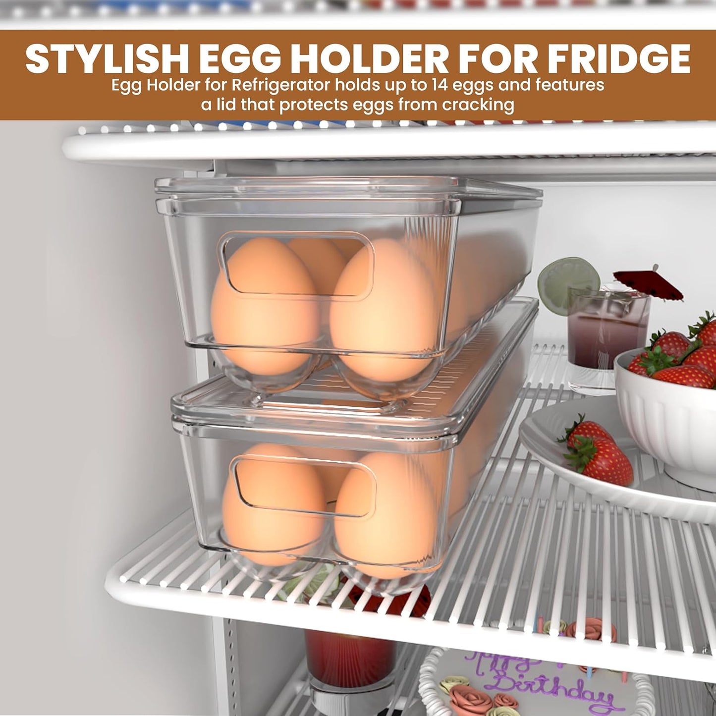 Utopia Home Egg Container For Refrigerator - 14 Egg Container With Lid & Handle, Egg Holder For Refrigerator, Egg Storage & Egg Tray (Pack of 1)