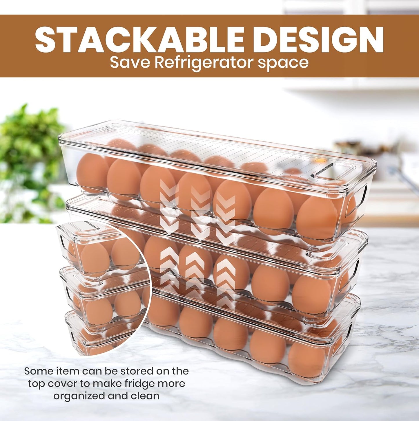 Utopia Home Egg Container For Refrigerator - 14 Egg Container With Lid & Handle, Egg Holder For Refrigerator, Egg Storage & Egg Tray (Pack of 1)