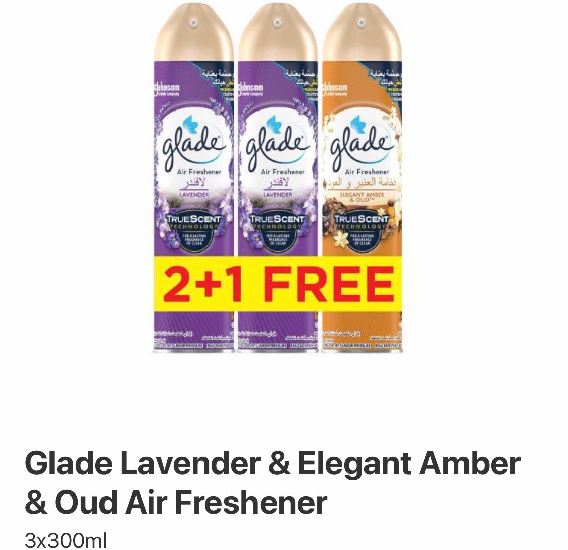 Glade Lavender and Elegant Amber and Oud Air refreshener