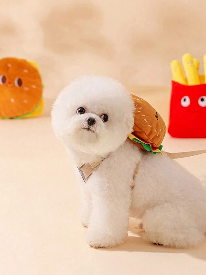 Dog Chest Strap With Leash Set, Cartoon Burger Shaped Backpack Dog Harness With Outdoor Traction Rope.