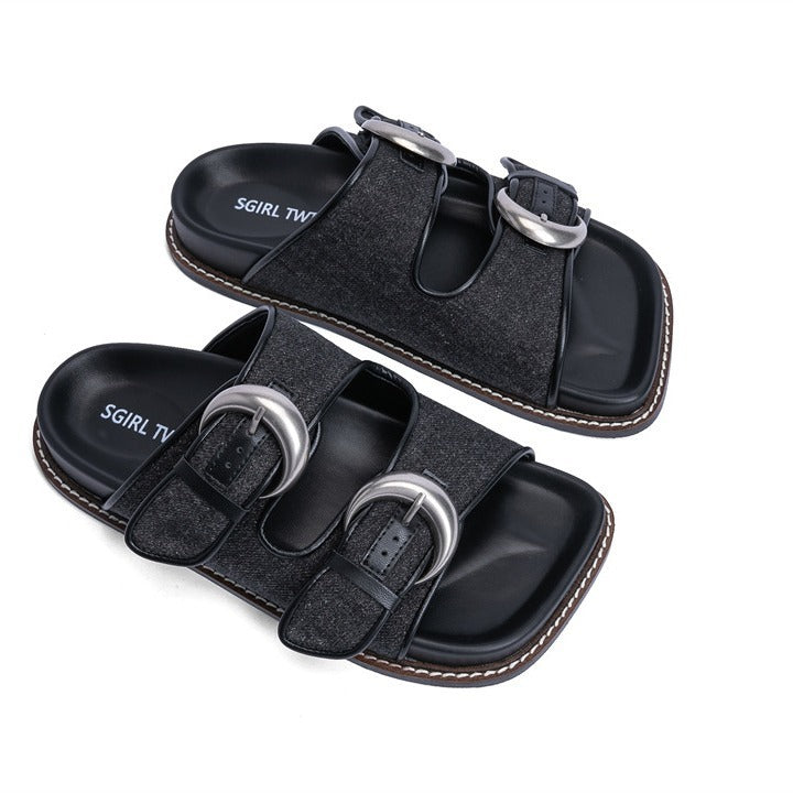 Fashionable denim one-line beach Roman sandals