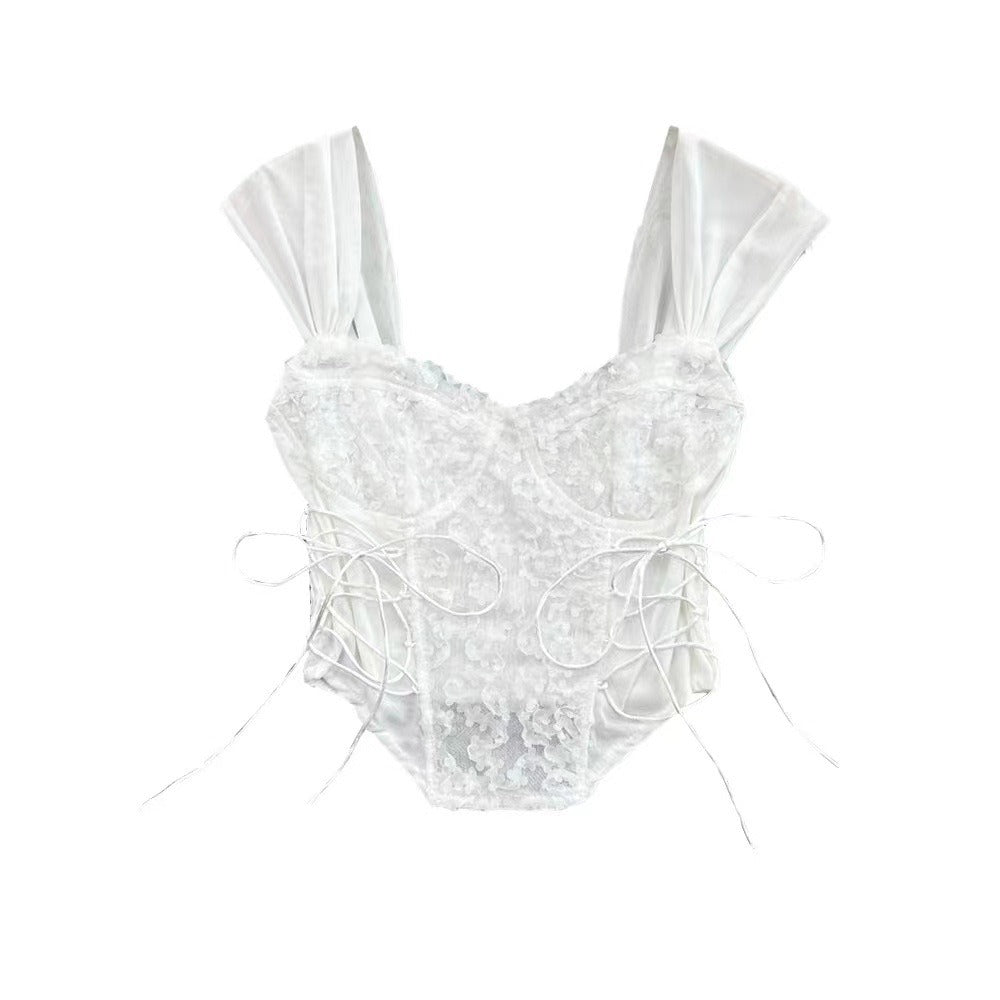 Sweet and Spicy Girl Sexy Lace Bra with Inner Strap, Self Padded Chest, Fish Bone Strap Top, Slim Fit Tank Top