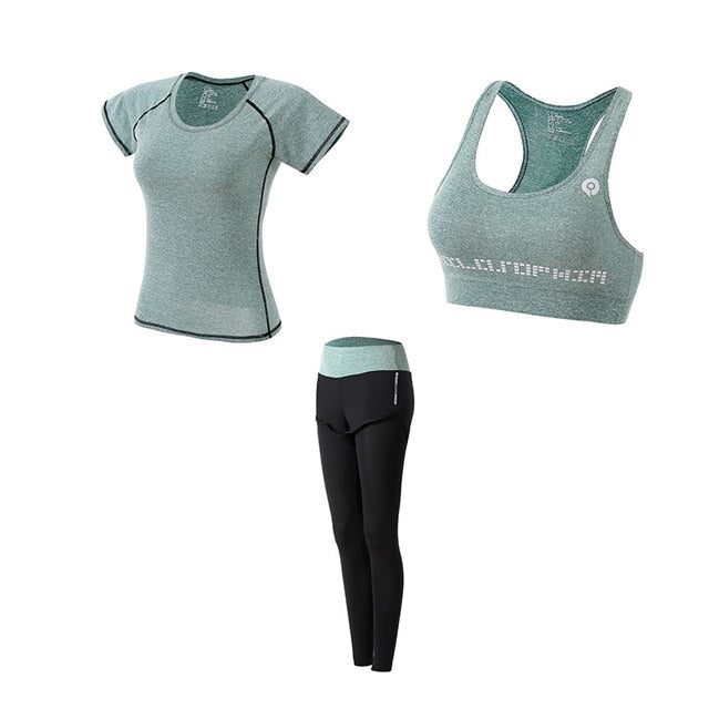 Women Yoga Sport Suit quick Dry Bra Set 5 Piece Female Short-sleeved shorts long pants Outdoor Sportswear Fitness suit
