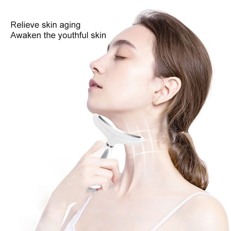 AmazeFan 3 Colors Led Facial Neck Massager PhotonTherapy Heating Face Neck Wrinkle Removal Machine Reduce Double Chin Skin Lift
