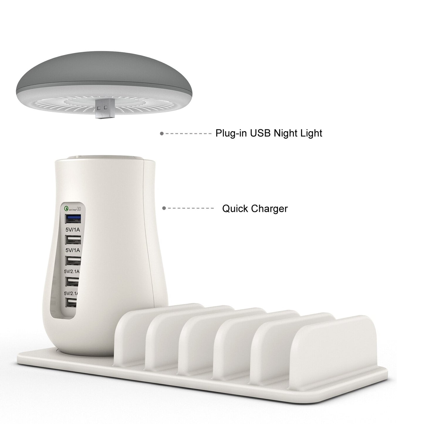 Multi Port Quick charger 3.0 Mushroom Lamp QC3.0 Charge for smart phone Led Lamp USB Charging Station Dock