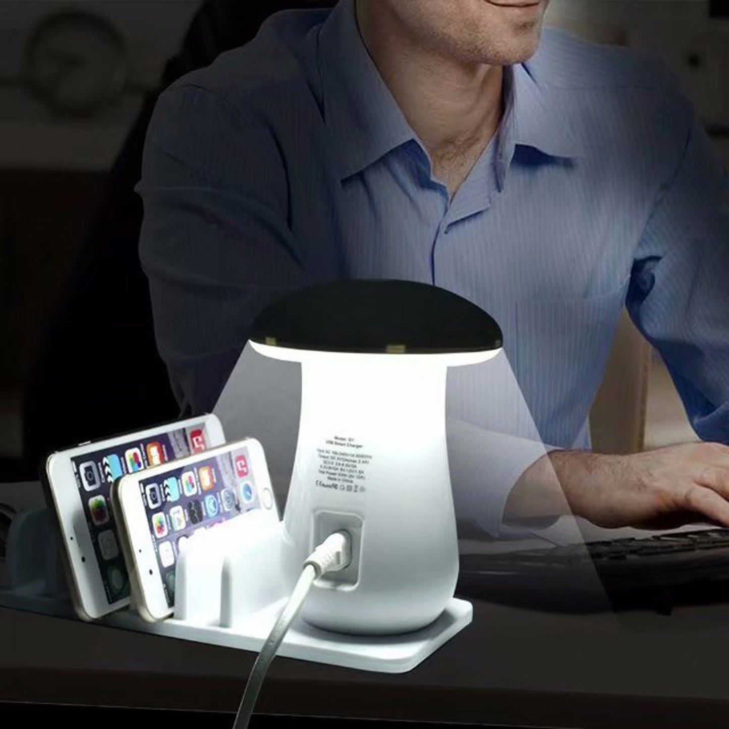 Multi Port Quick charger 3.0 Mushroom Lamp QC3.0 Charge for smart phone Led Lamp USB Charging Station Dock