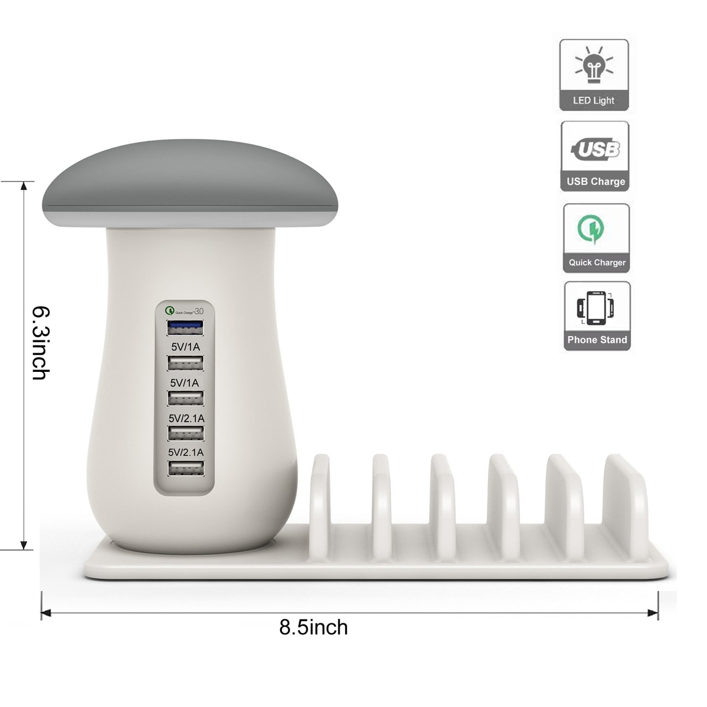Multi Port Quick charger 3.0 Mushroom Lamp QC3.0 Charge for smart phone Led Lamp USB Charging Station Dock