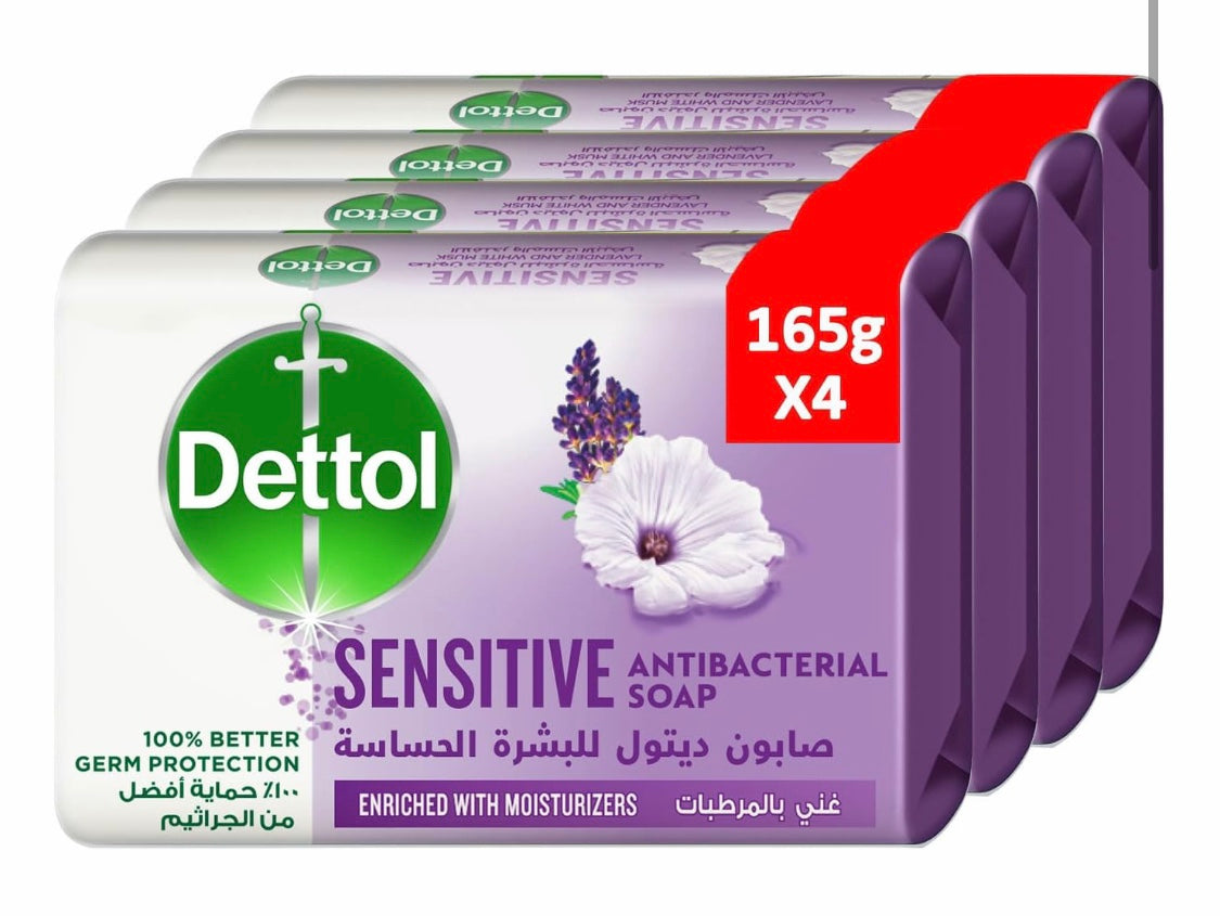 Dettols sensitive antibacterial soap 165gx4