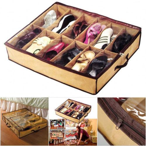 1PC Home Storage Shoe Organizers 12 Cells Under bed Bag Lattice Foldable Closet Drawer