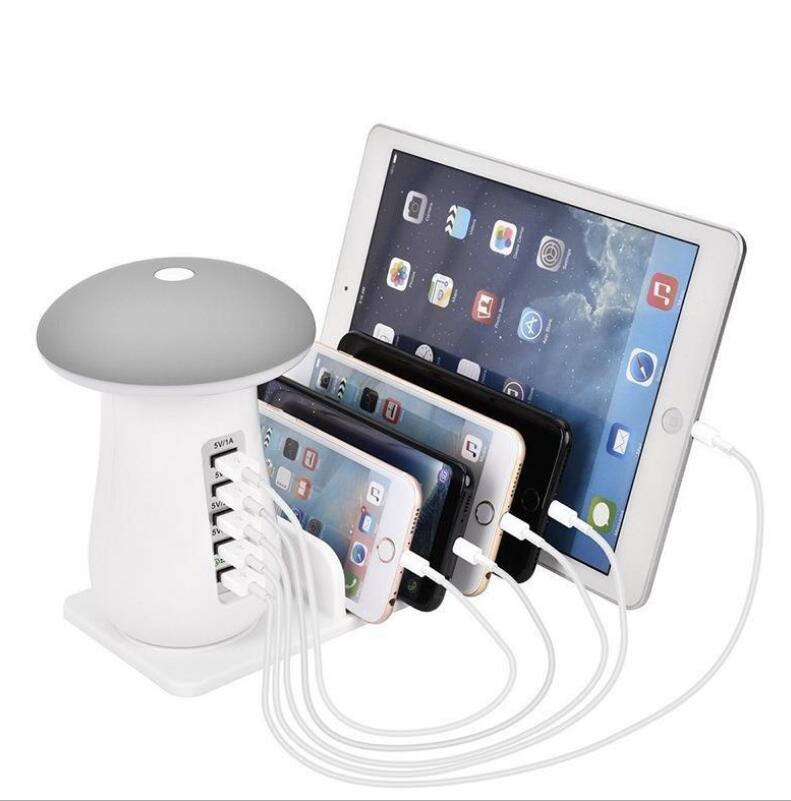 Multi Port Quick charger 3.0 Mushroom Lamp QC3.0 Charge for smart phone Led Lamp USB Charging Station Dock