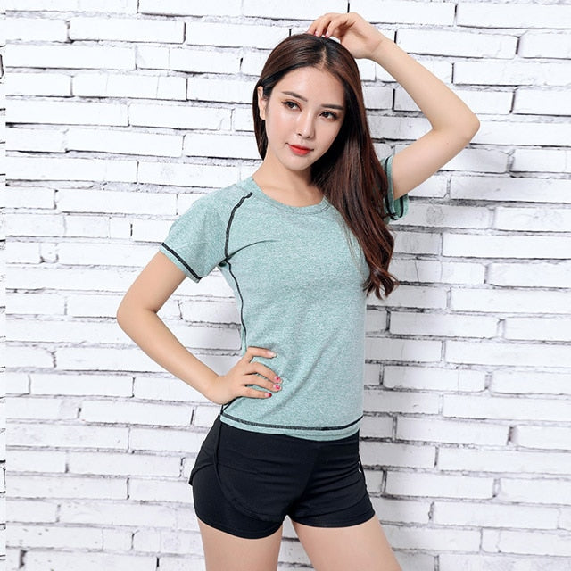 Women Yoga Sport Suit quick Dry Bra Set 5 Piece Female Short-sleeved shorts long pants Outdoor Sportswear Fitness suit