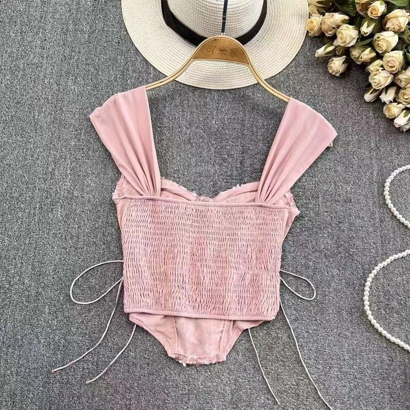 Sweet and Spicy Girl Sexy Lace Bra with Inner Strap, Self Padded Chest, Fish Bone Strap Top, Slim Fit Tank Top